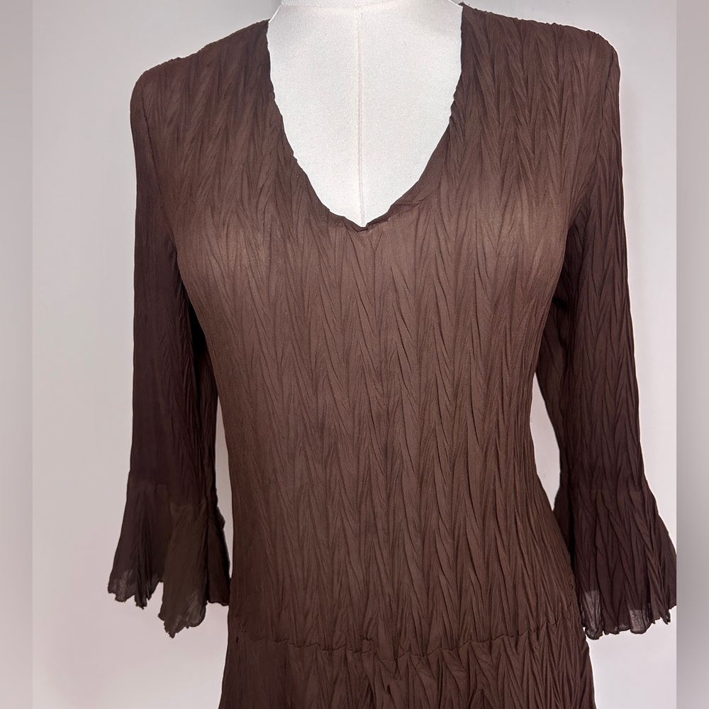 Y2K VINTAGE Brown Asymmetric Bell Sleeve Top Sheer 90s Fairy Grunge Goblin Sz M - Picture 4 of 11